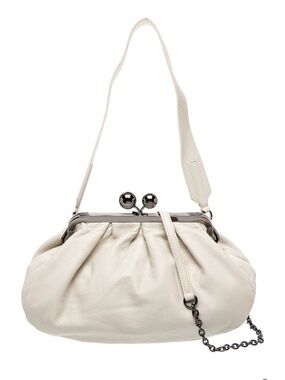 Cream Leather Gathered Frame Shoulder Bag